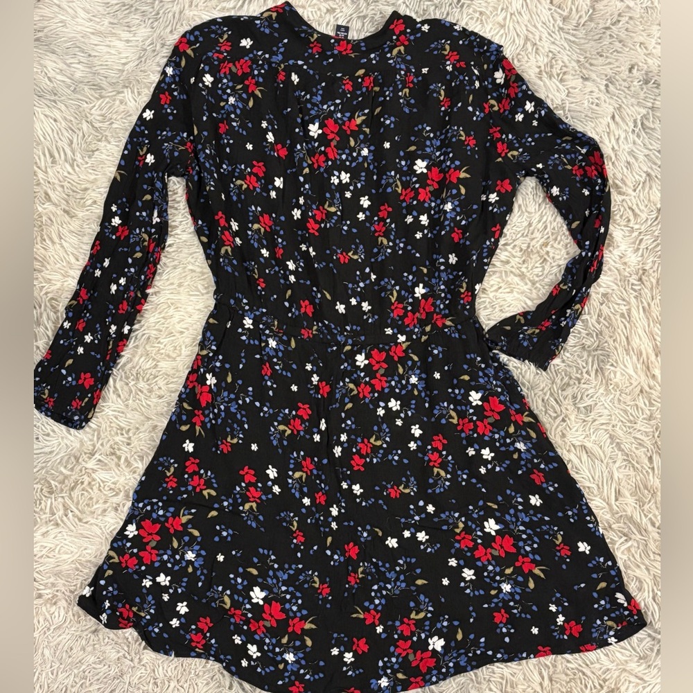 GAP Black Dress with Red and Blue Floral Pattern